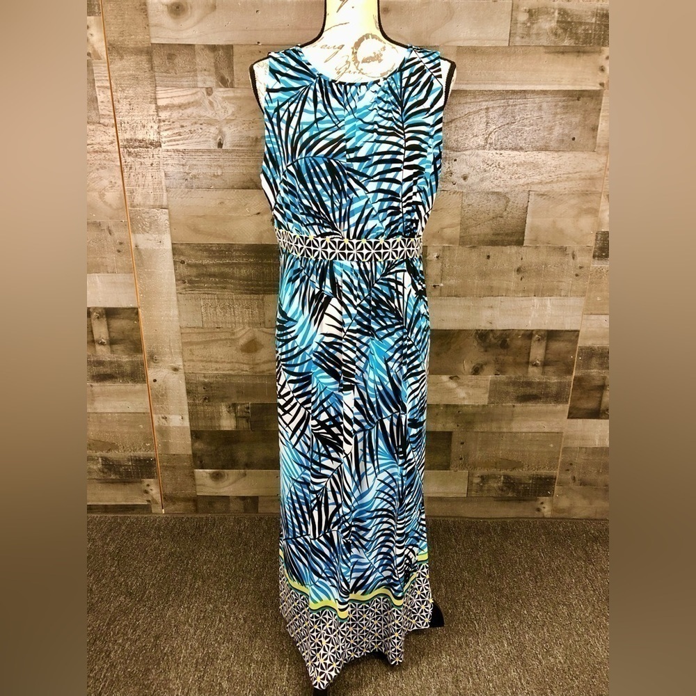 Ruby Road Sleeveless Maxi Dress, Blue/Black, Floral Print, Beach, size PL